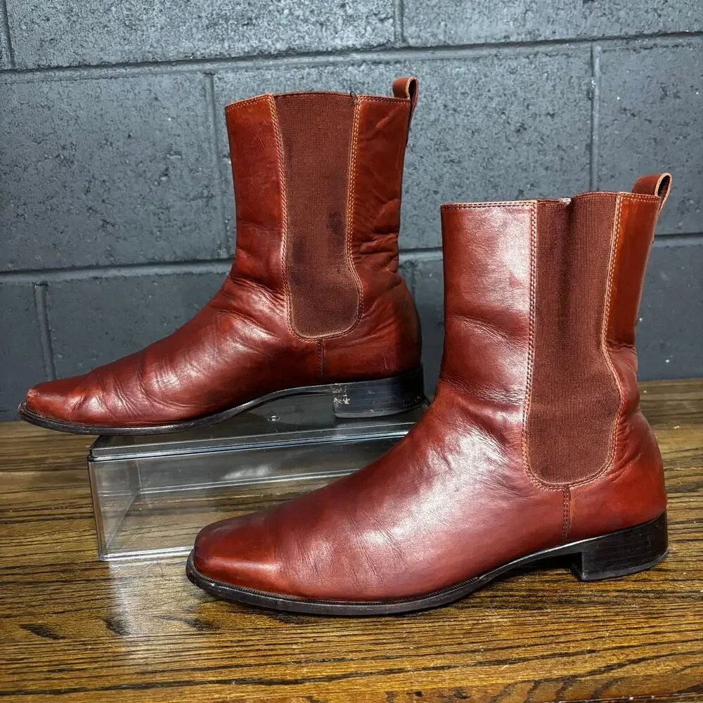 Vintage Lands’ End Brown Leather Chelsea Boots Square Toe Ankle Womens 9.5 - Picture 2 of 8